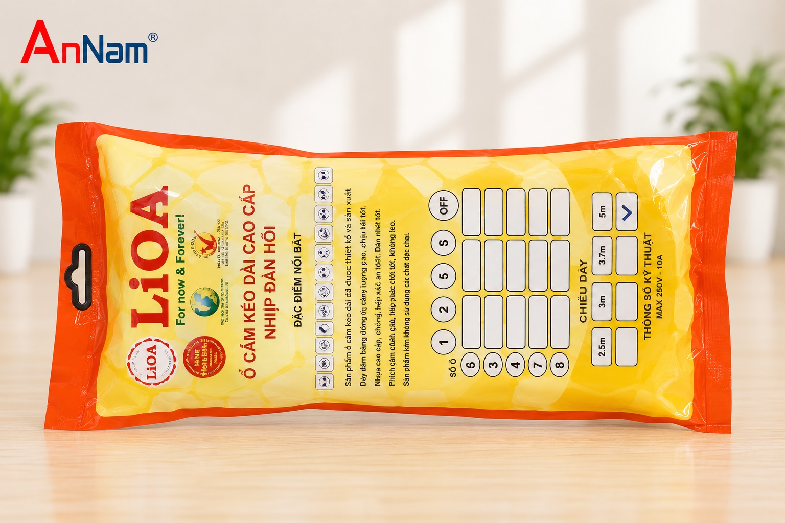Ổ CẮM LIOA 3 LỖ 5M ĐA NĂNG M&Atilde; SẢN PHẨM 3D52N